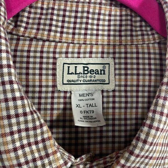 LL Bean Button Up Shirt Men XL Tall Brown Plaid Long Sleeve - Picture 6 of 16